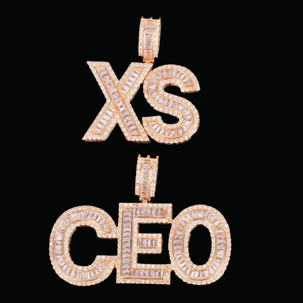 Solid Baguette Letters Iced Out Personalized Custom Name Necklace Pendant - Luxury Custom Jewelry - CaratixJewelry